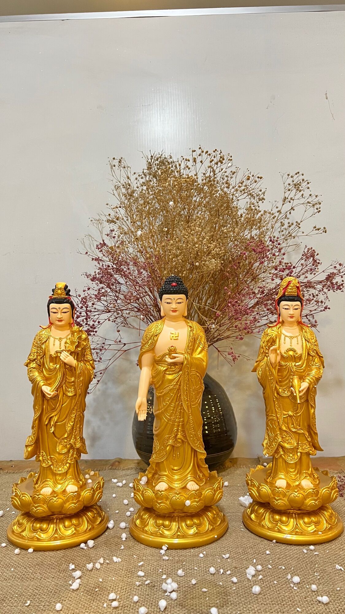 [HCM]Bộ 3 tượng Tây phương Tam thánh Phật 38cm đủ màu ( Chưa có lá hào quang ) | Tượng Phật Hoa Tiên