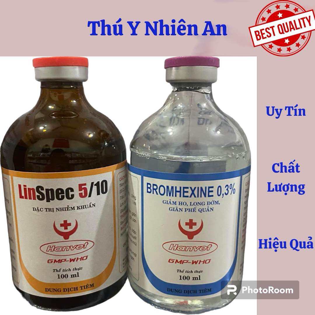 Combo Linspec 5/10 100ml và Bromhexin 100ml Hen gà, hen ngáp ORT, khò khè, chảy nước mắt