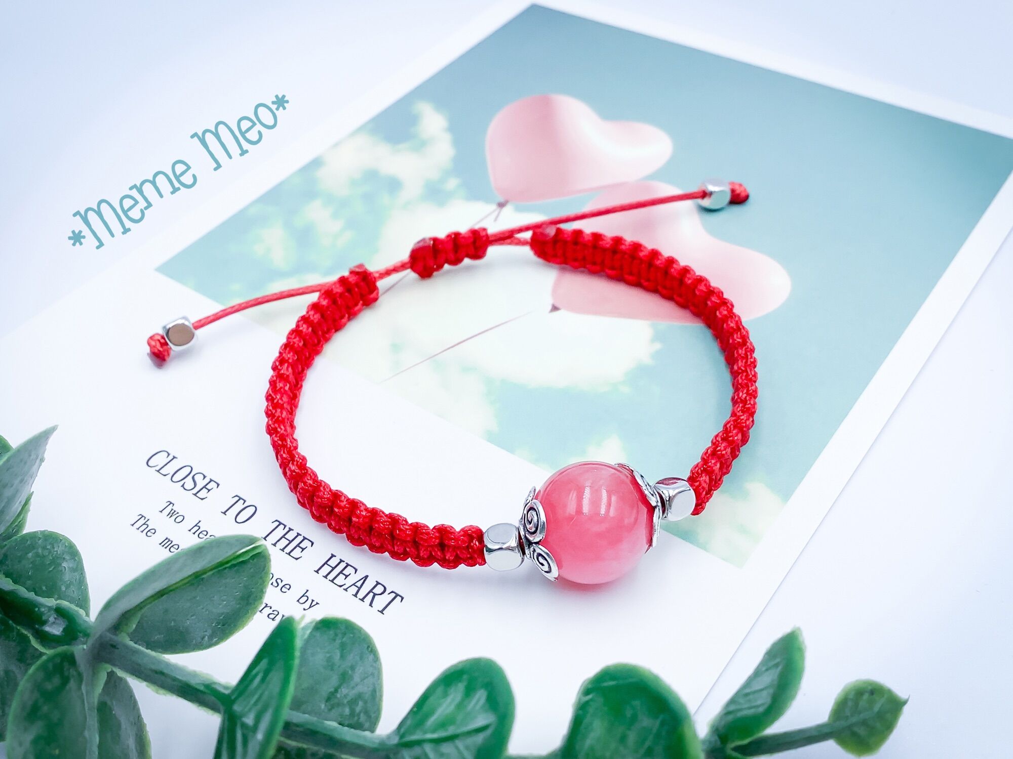 Vòng tay handmade, vòng dây thắt đá thạch anh hồng