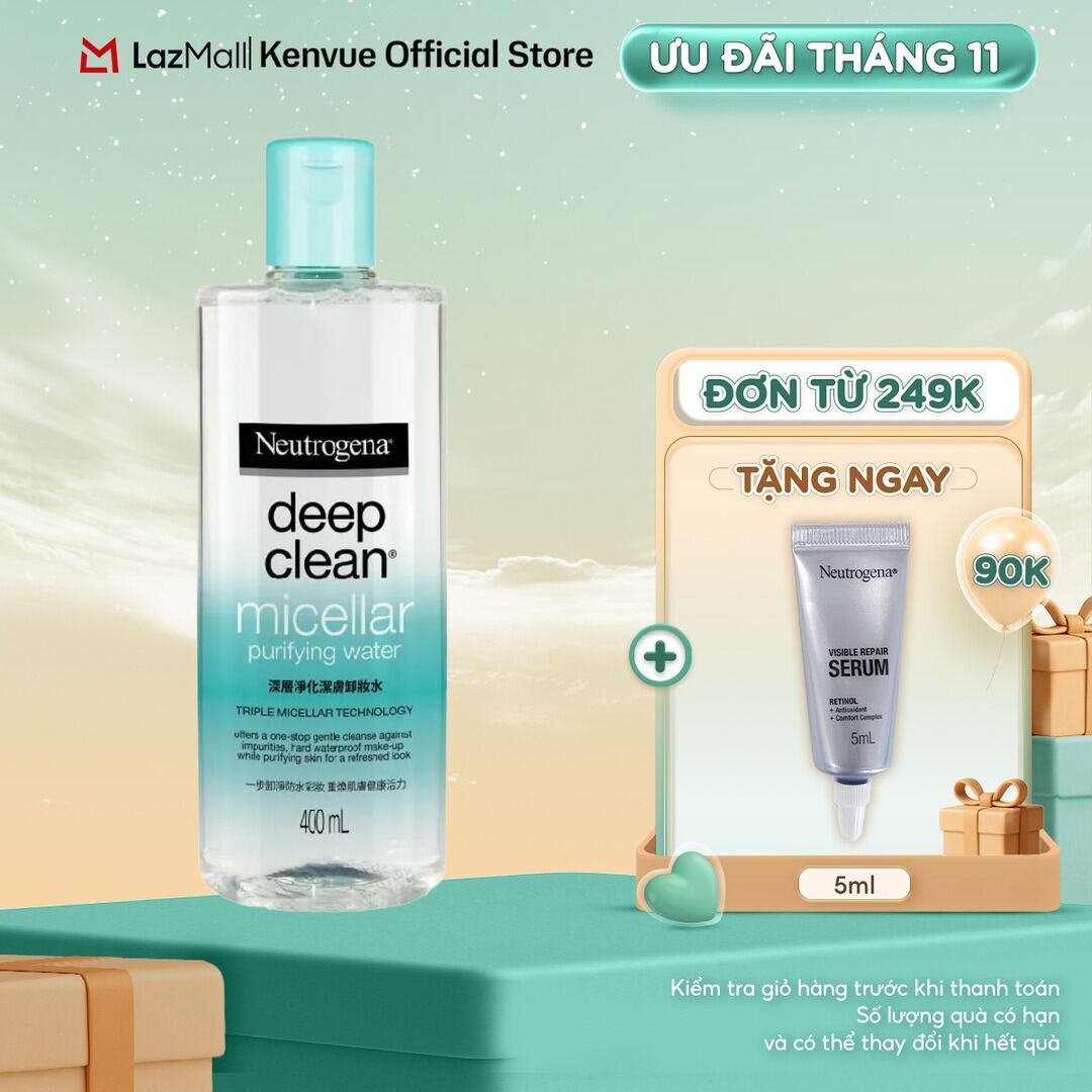 Nước tẩy trang Không Cồn thanh lọc và làm sạch sâu Neutrogena Deep Clean Micellar Purifying 400ml