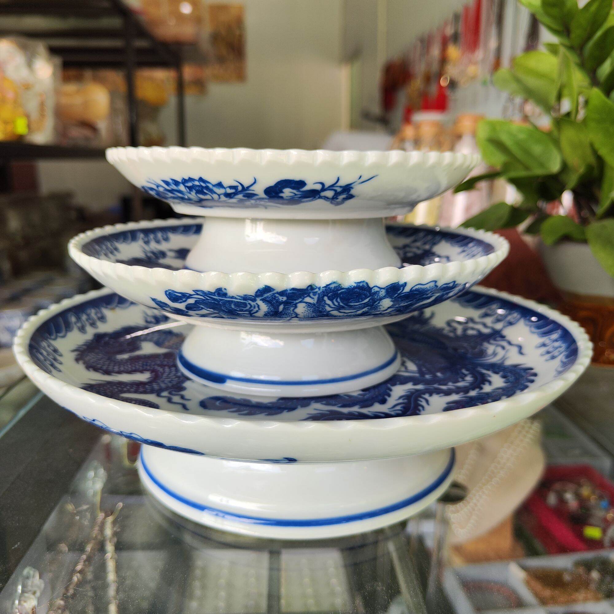 Địa Đựng Trái Cây - Đĩa Thờ Cúng Men Lam