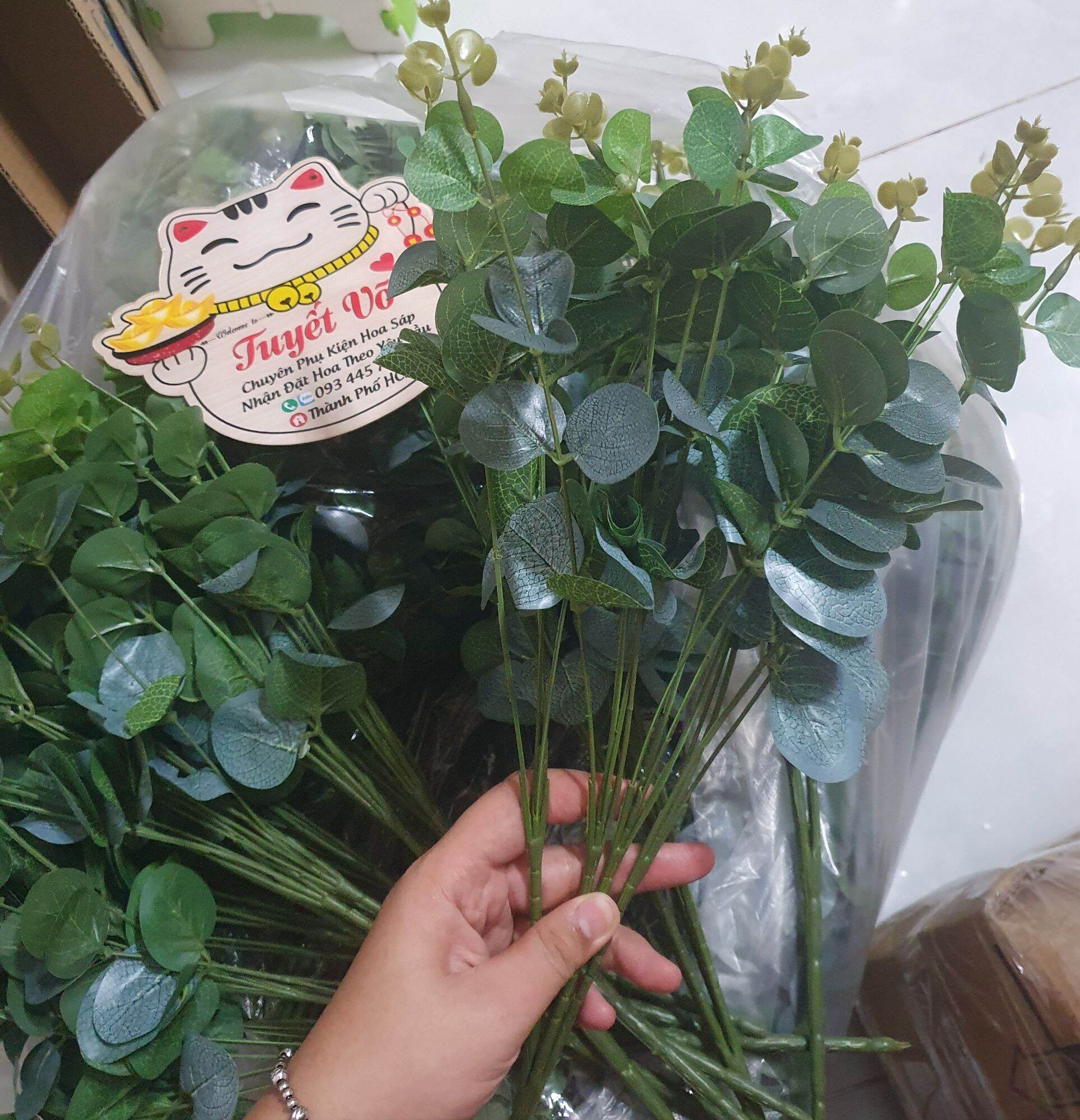 1 cụm lá táo 16 nhánh lá bóng đẹp
