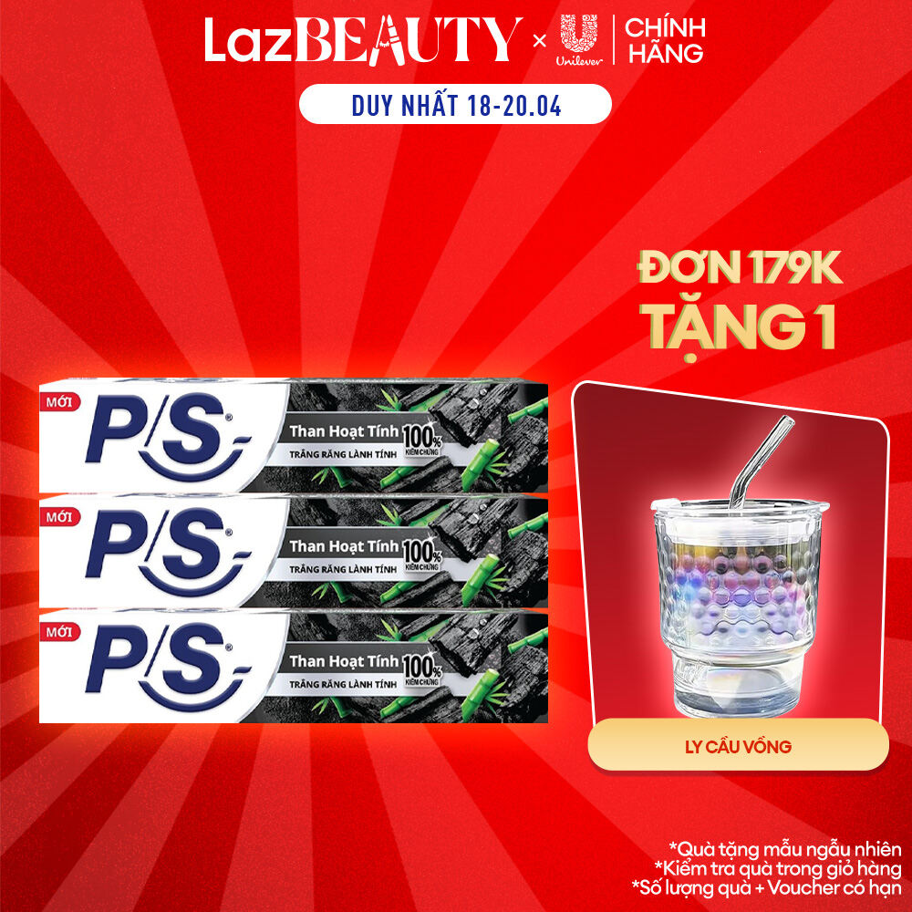 Bộ 3 Kem Đánh Răng P/S Than Hoạt Tính Trắng Răng Lành Tính - 100% Kiểm Chứng 230g/ hộp