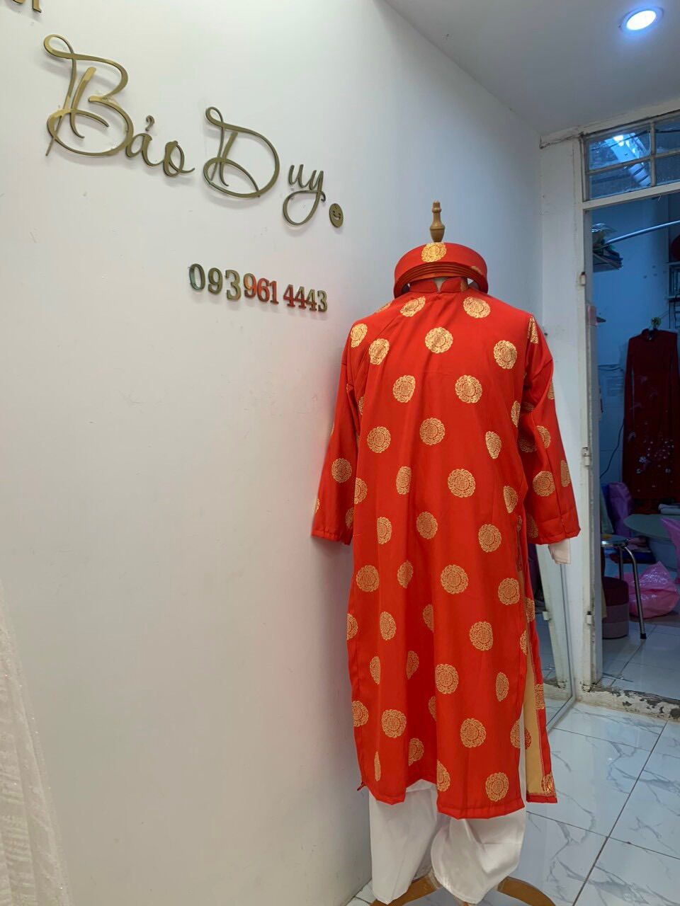 ÁO DÀI MỪNG THỌ GẤM CAO CẤP KÈM KHĂN XẾP