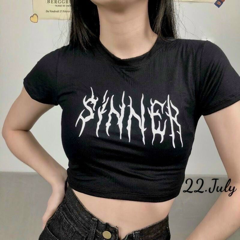 ÁO CROPTOP IN CHỮ SIÊU NGẦU SINNER