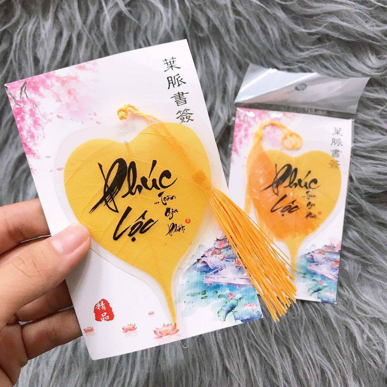 Lá bồ đề thư pháp phong thủy, cầu bình an may mắn, món quà tặng ý nghĩa