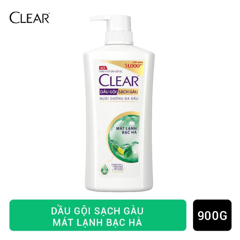 Dầu gội clear mát lạnh bạc hà 900g