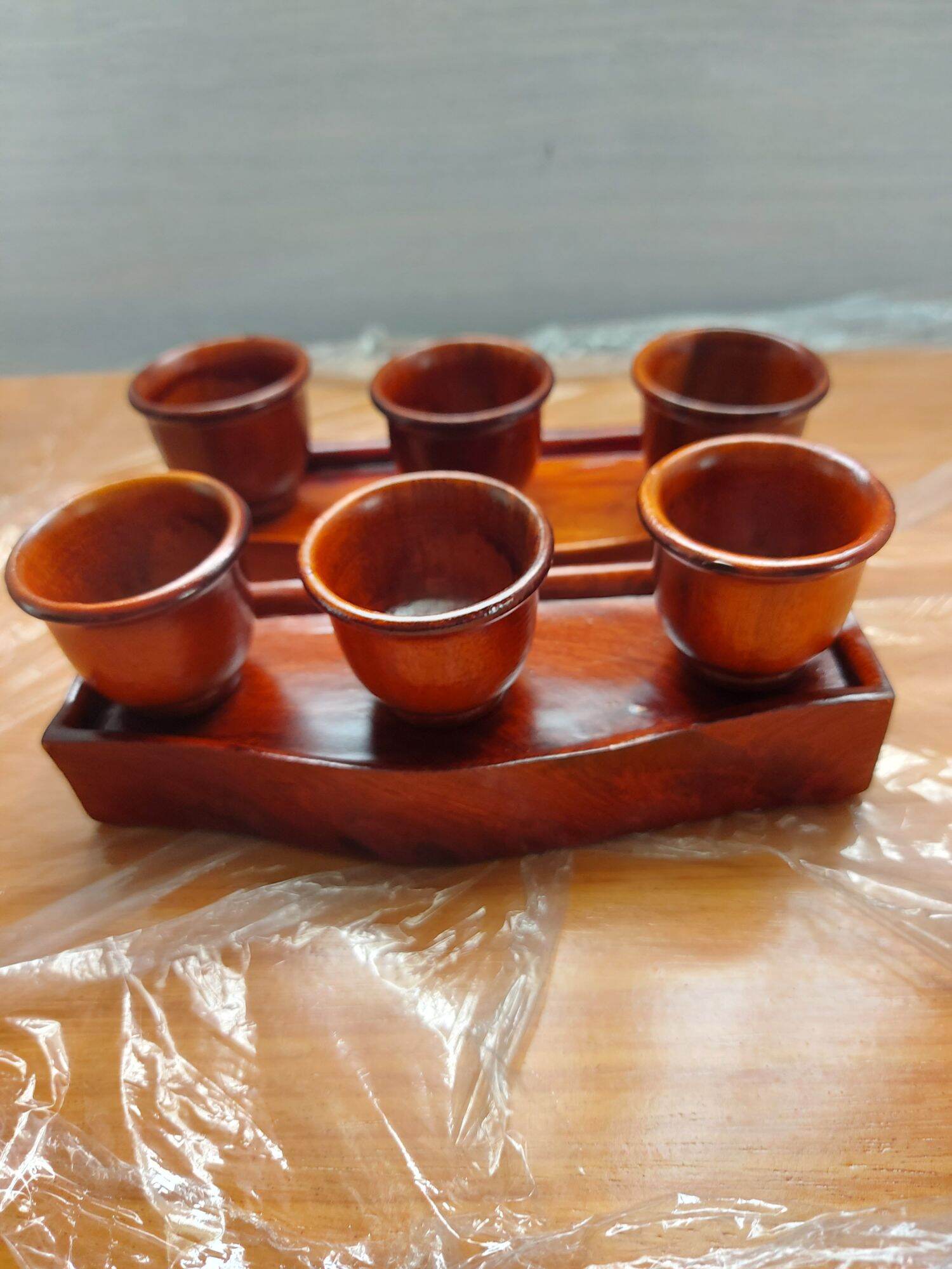 Bộ 3 ly nước thờ cúng gỗ hương nguyên khối cao cấp có đế - 15x5cm