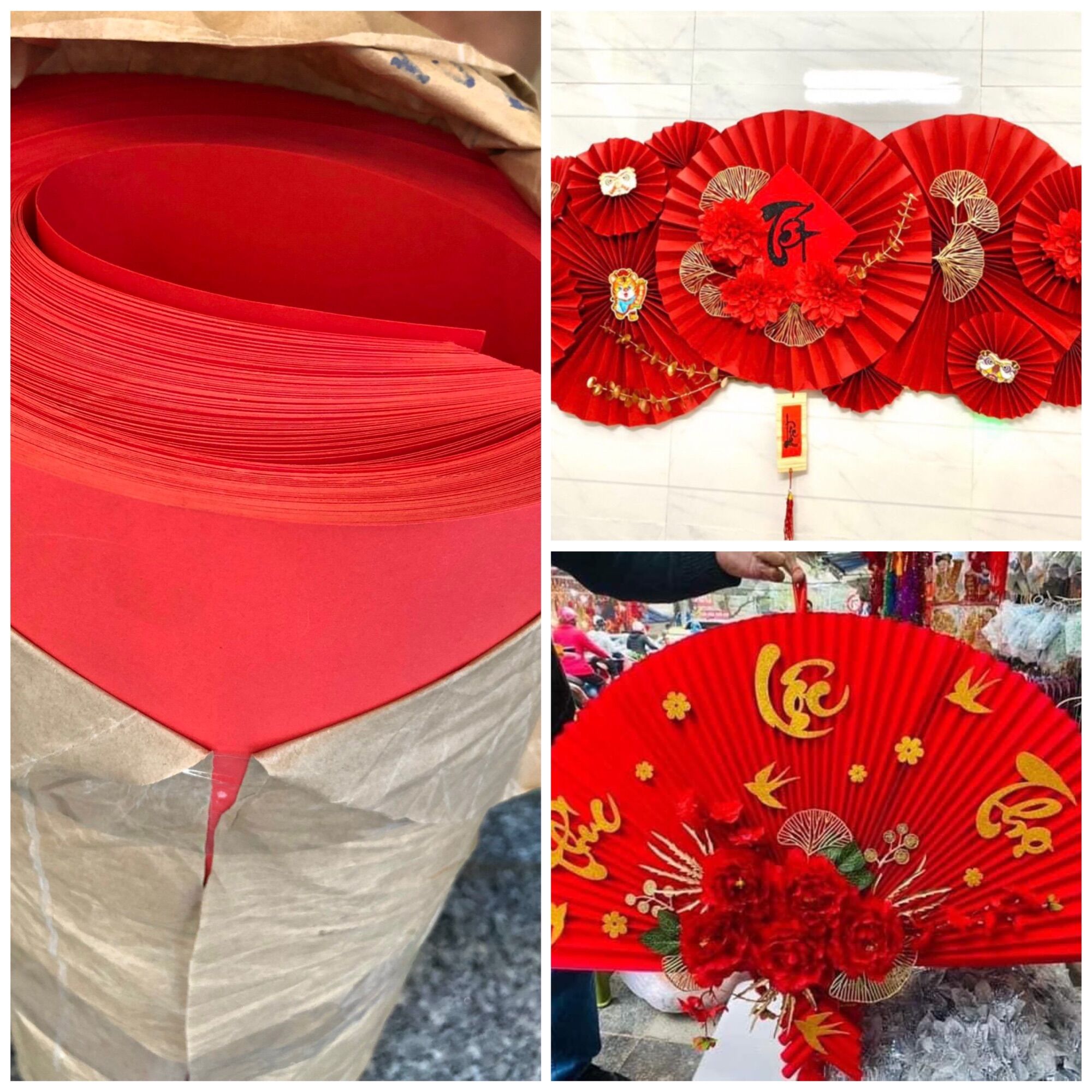 Giấy Mỹ thuật làm hoa giấy màu đỏ, gấp quạt, tờ 60x90cm