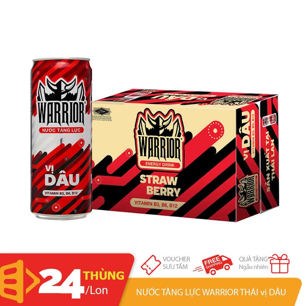 Thùng 24 lon nước tăng lực Warrior vị DÂU Thái Lan chính hãng