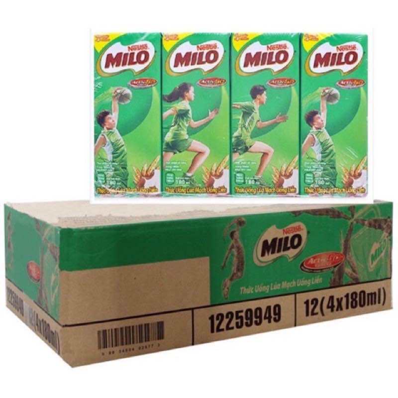 Thùng sữa Milo lúa mạch ít đường Có đường 180ml x48 hộp