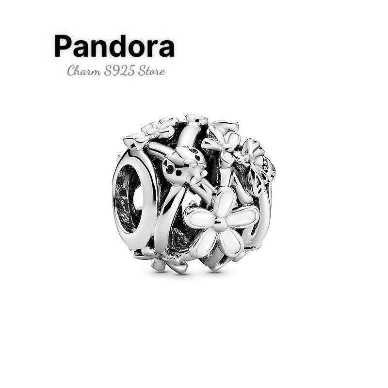 Pan ale charm xỏ hoạ tiết hoa 5 cánh trắng bạc s925 hàng cao cấp