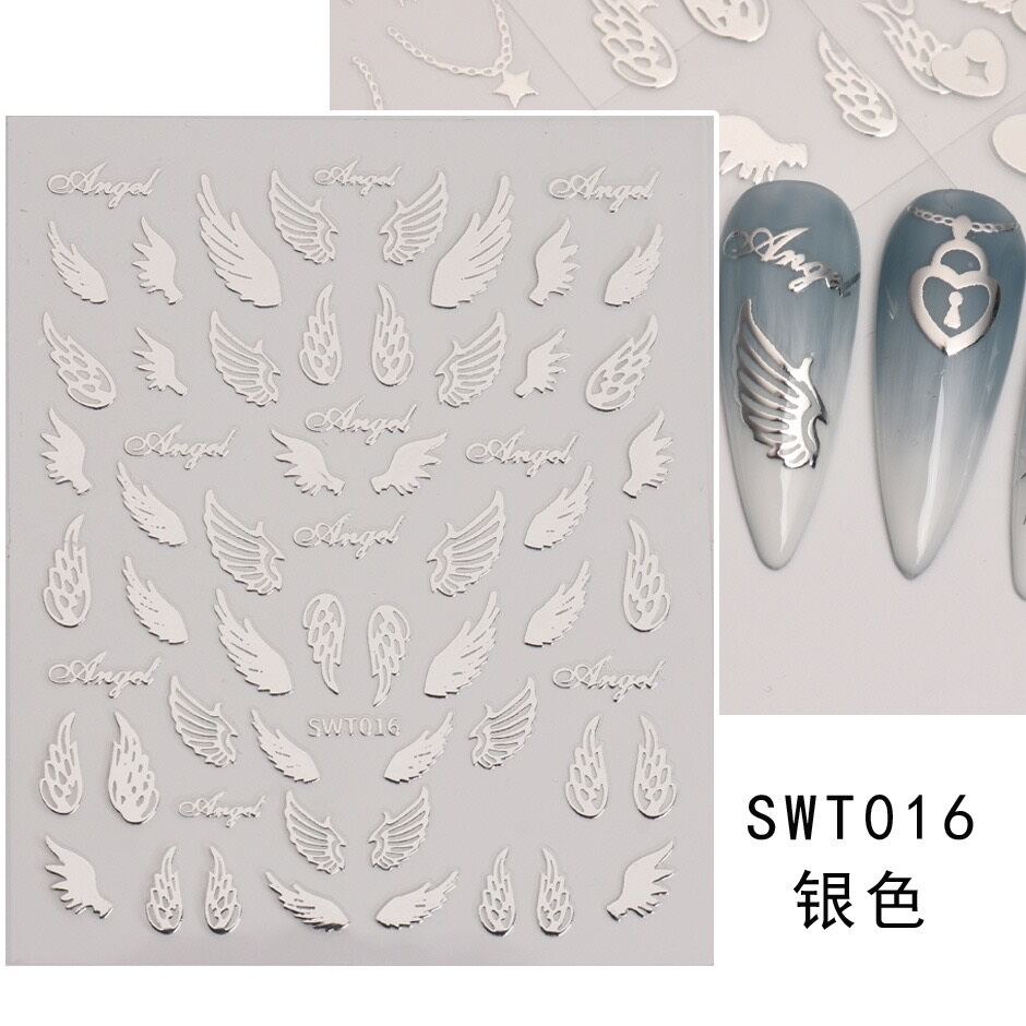 Sticker dán móng tay nail mẫu đôi cánh thiên thần silver