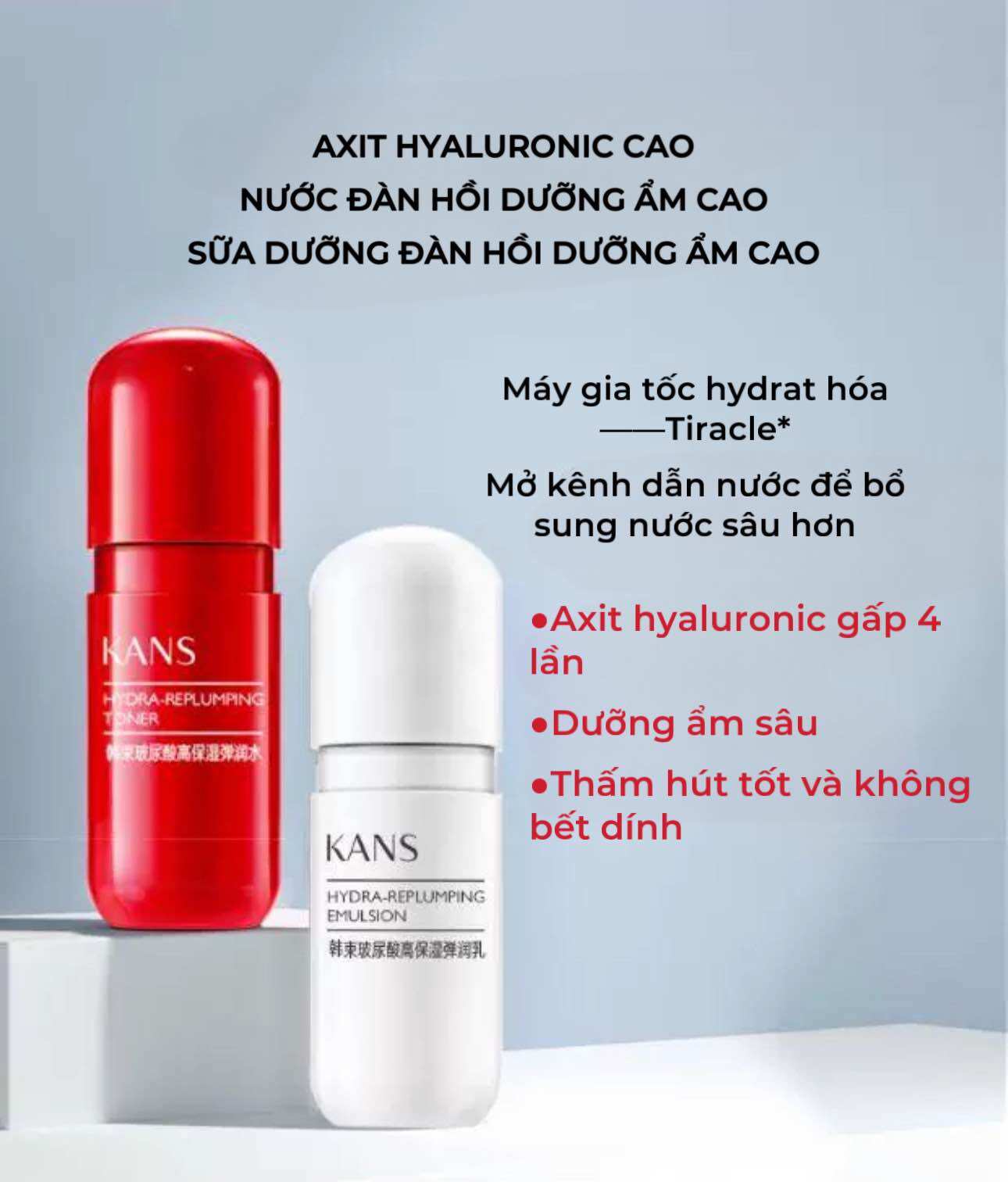 Bộ mỹ phẩm Kans Cấp Ẩm Chuyên Sâu Giúp Da Đàn Hồi Cao
