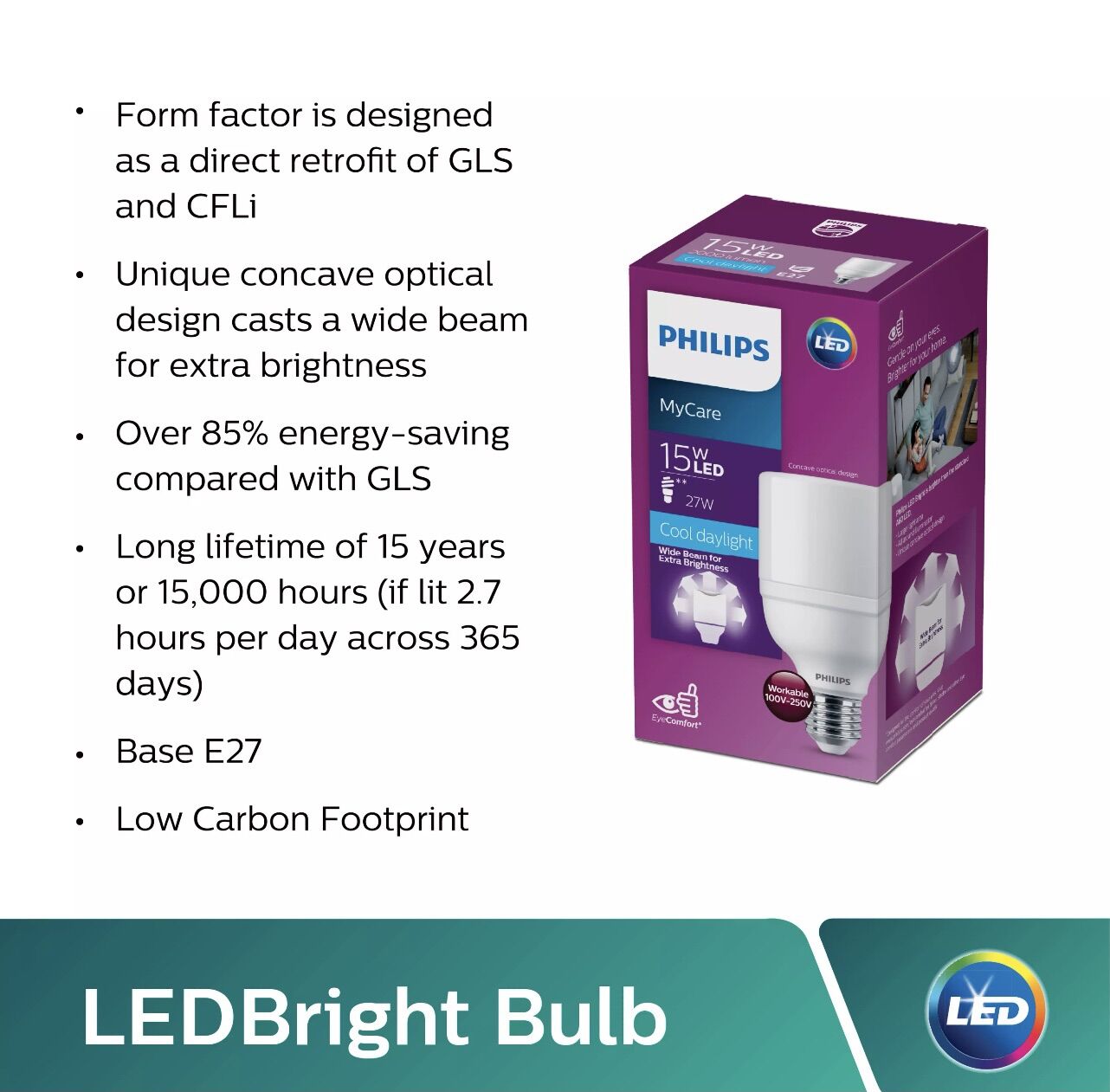 Led Bulb Bright 11W E27 Philis. Bóng Đèn Trụ 11W Philips.