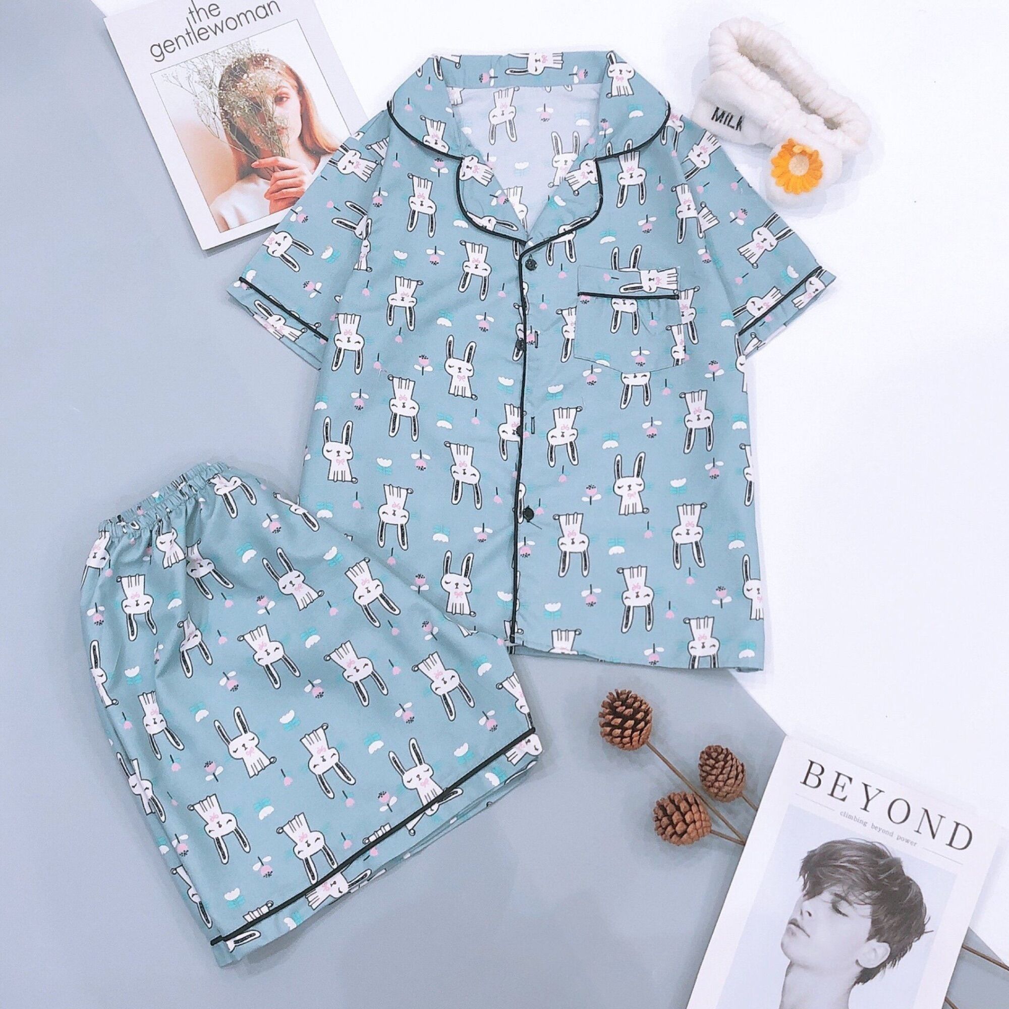 Set bộ đồ ngủ cộc đùi Mèo Xanh