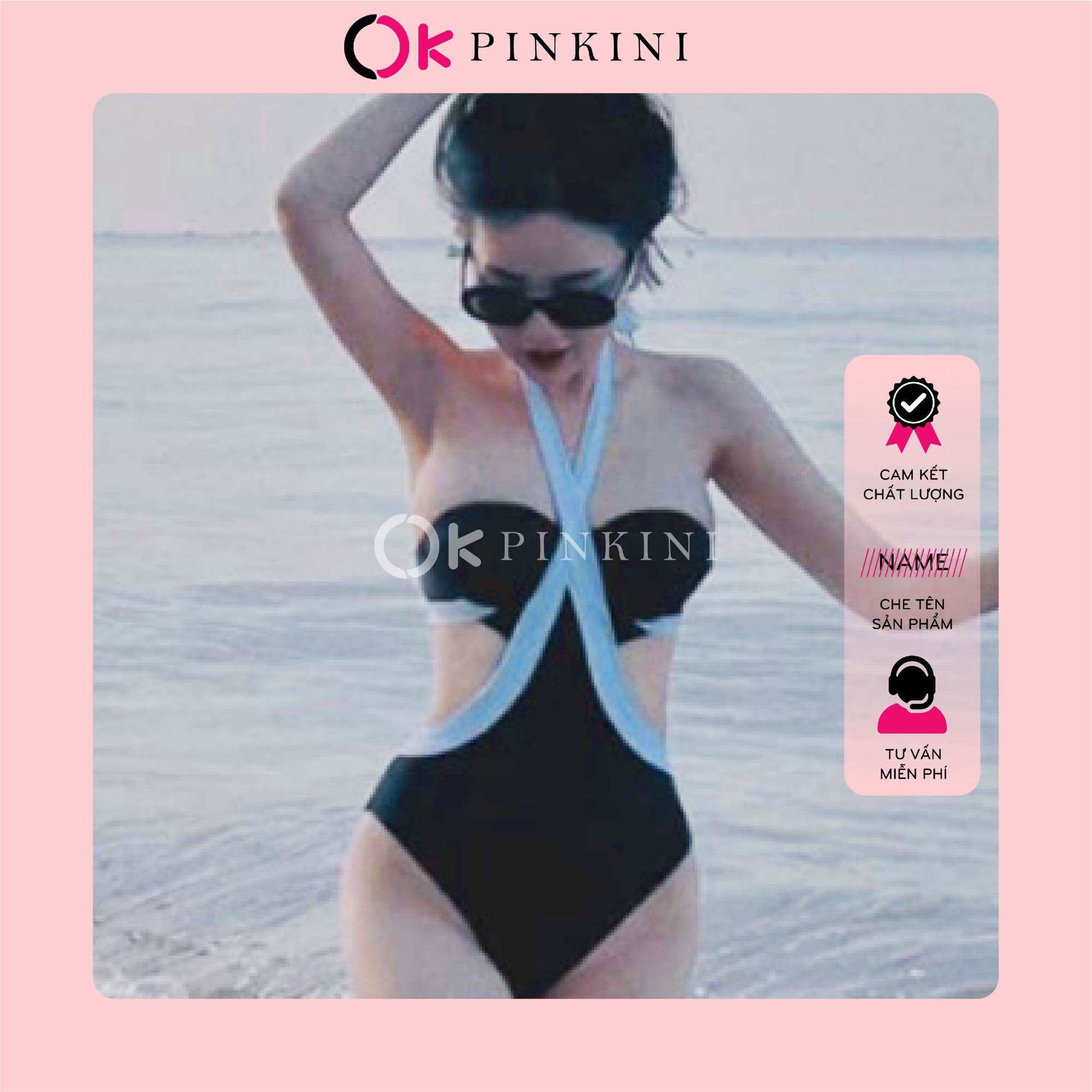 Bikini 1 Mảnh Áo Gọng Khoét Eo Viền Trắng (Ảnh Thật)