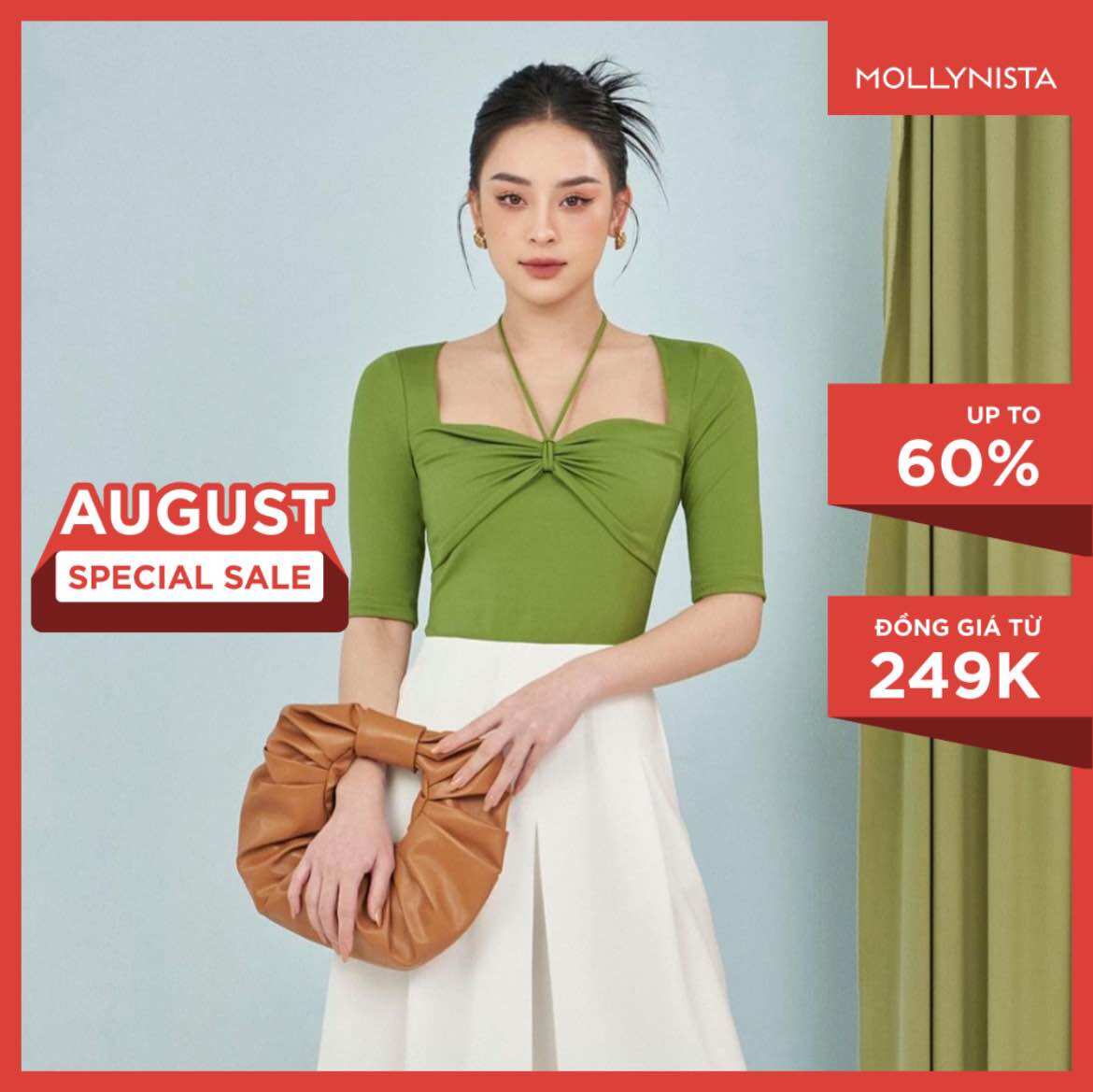 MOLLYNISTA Áo thiết kế kiểu Rina thun khoét cổ nhúm ngực có tay quyến rũ nữ tính cao cấp đi chơi đi tiệc gợi cảm