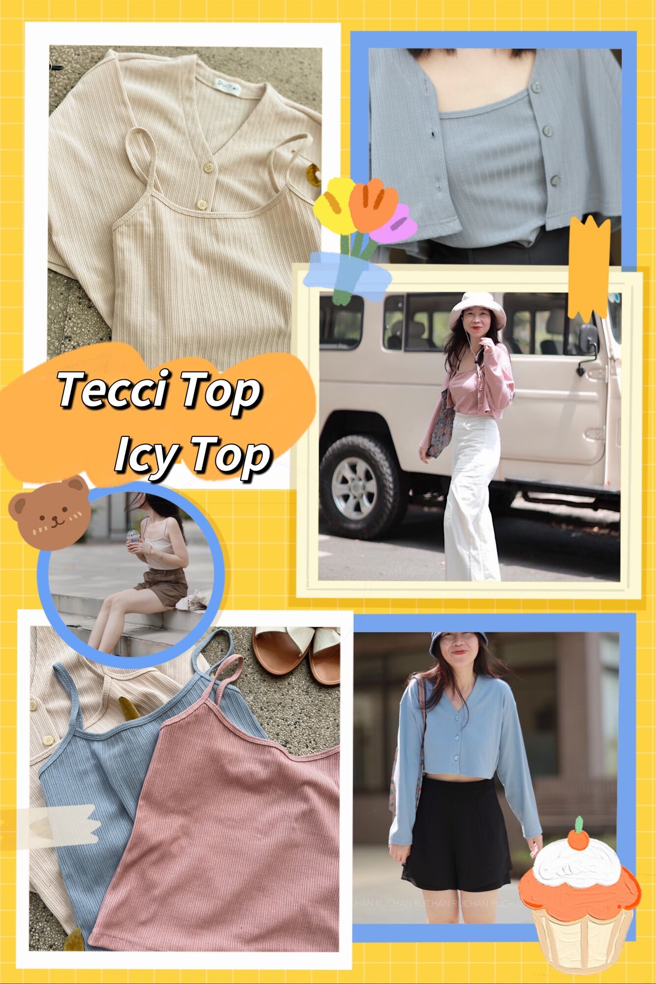 RUCHAN Áo croptop cardigan form rộng cổ V