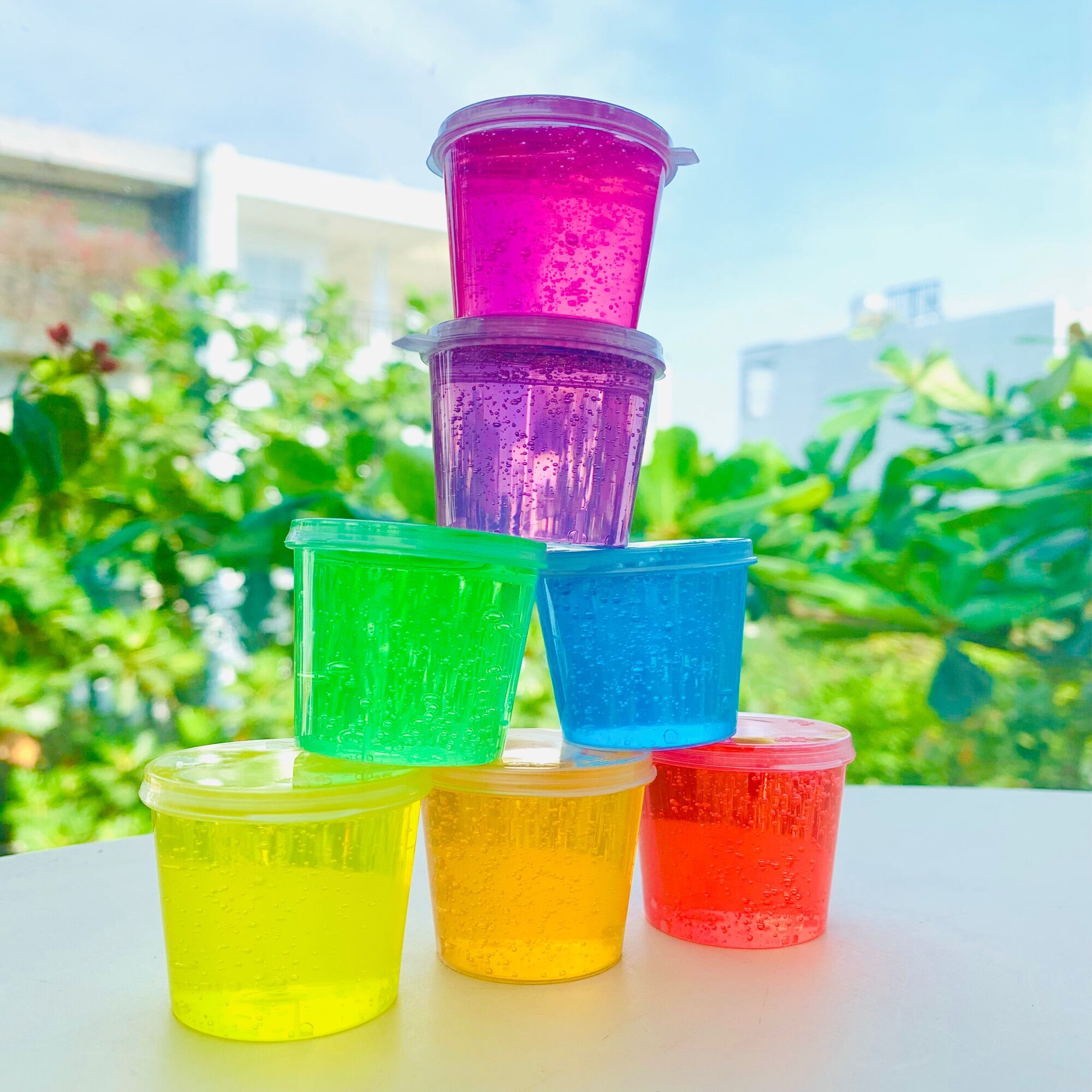 Combo 7 hũ slime trong 7 màu siêu đẹp và dẻo - đồ chơi chất nhờn ma quái clear slime