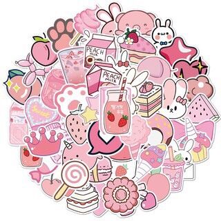 Sticker dán chủ đề pink màu hồng cute dễ thương 30-60 hình khác nhau/ hình dán cute dễ thương màu hồng pink/ Sticker pink