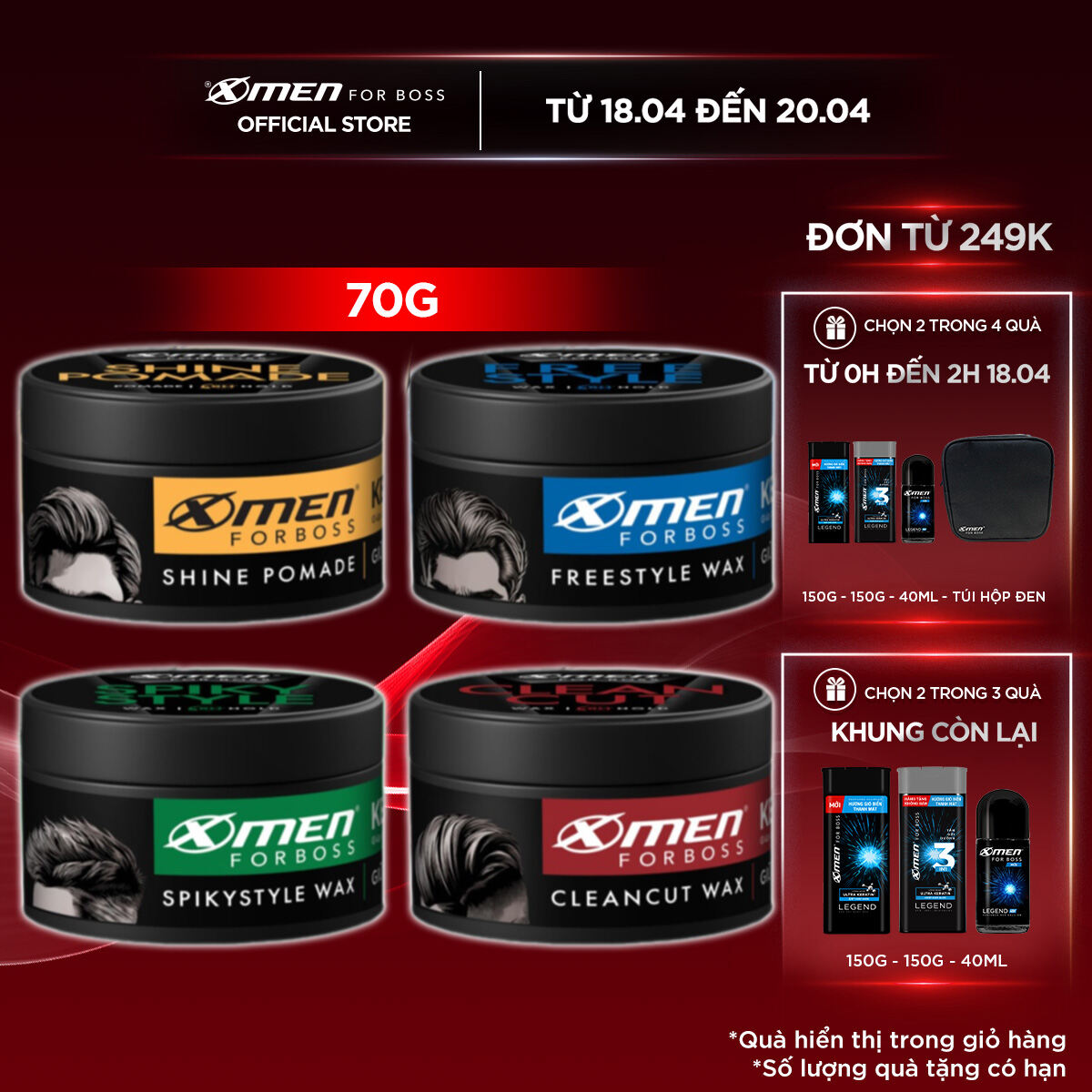 [MỚI] Sáp vuốt tóc nam Wax/Pomade Xmen for Boss 70g - Giữ nếp 8H với Keratin giúp tóc chắc khỏe