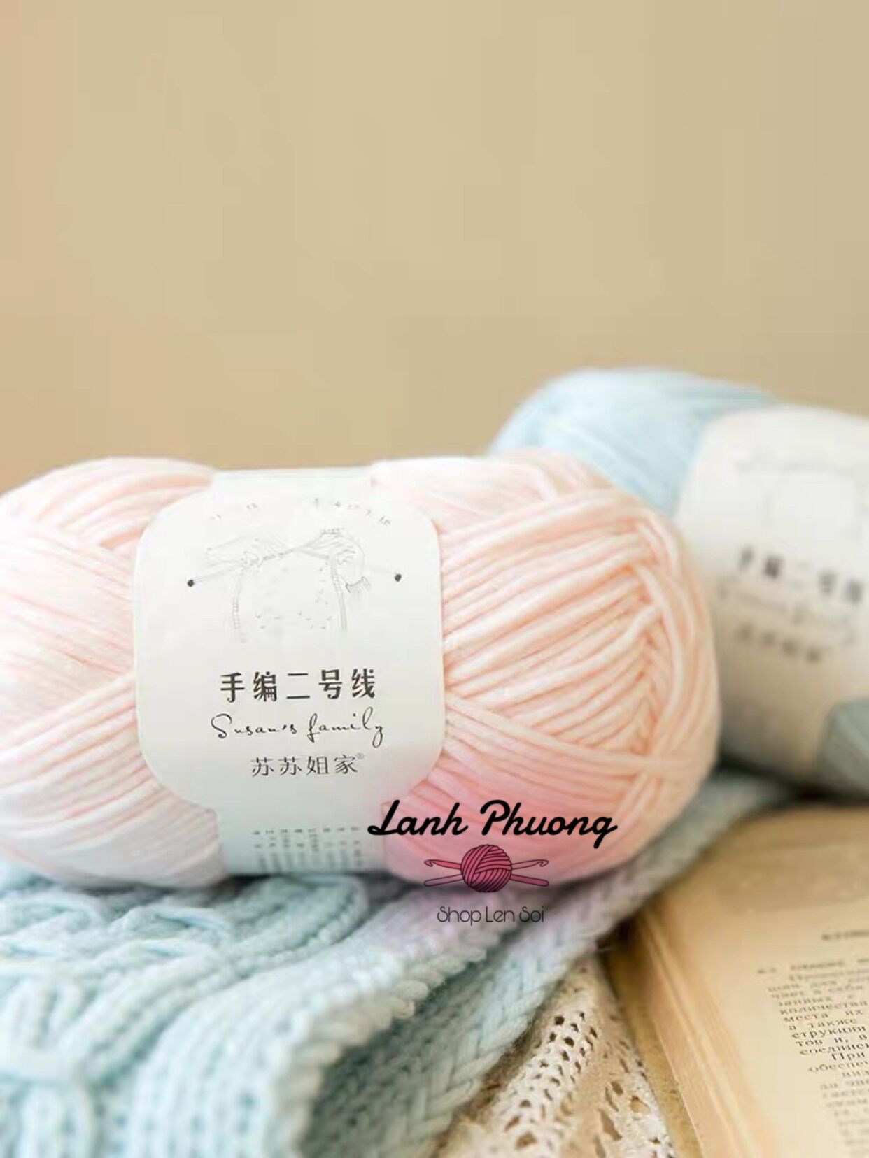 Len Susan 2 Màu Trơn Và Loang 3mm Đan Khăn, Áo 100gr