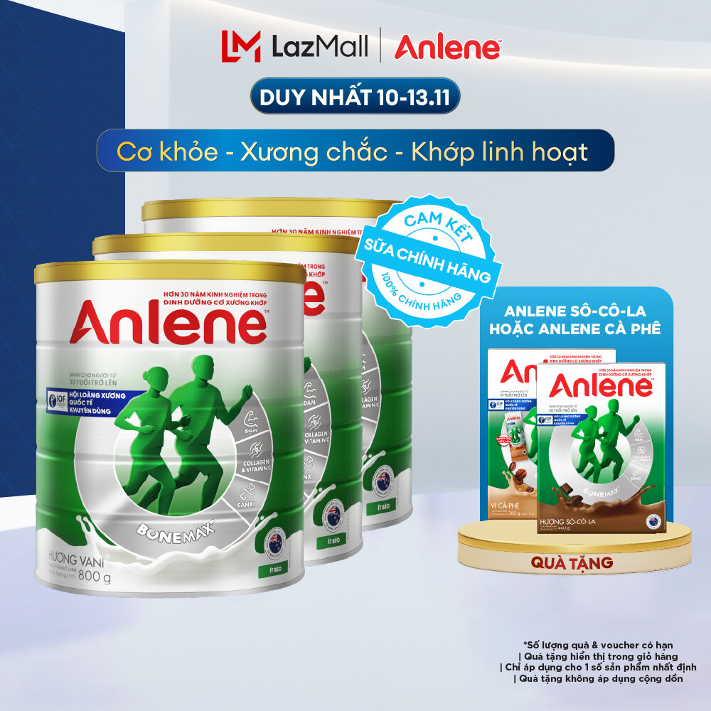 [Voucher giảm đến 16%][FREESHIP 0Đ TOÀN QUỐC] Combo 3 Sữa Bột Anlene Hương Vani 800G