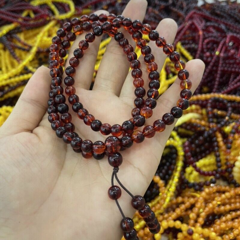 Chuỗi vòng tay hổ phách coban cuốn 3 vòng size 6ly, màu vàng, nâu đỏ