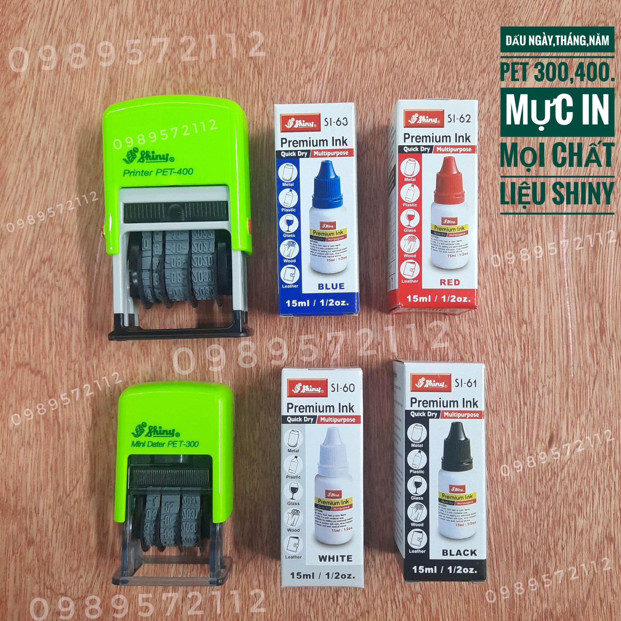 Dấu ngày tháng năm pet 300,400 shiny,kèm mực các loại.