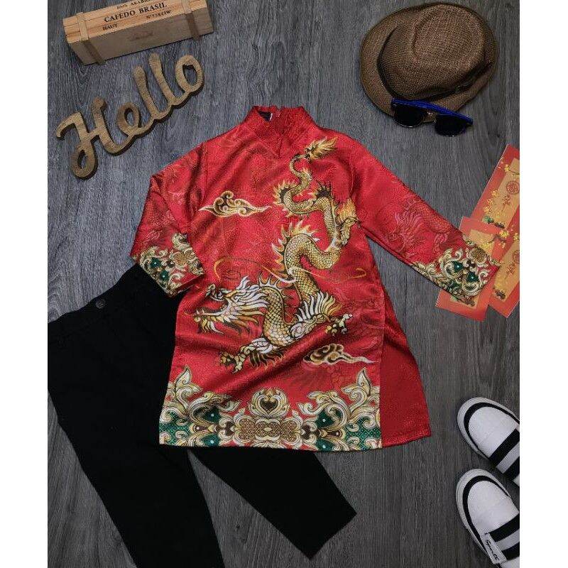áo dài cách tân bé trai kèm quần kaki