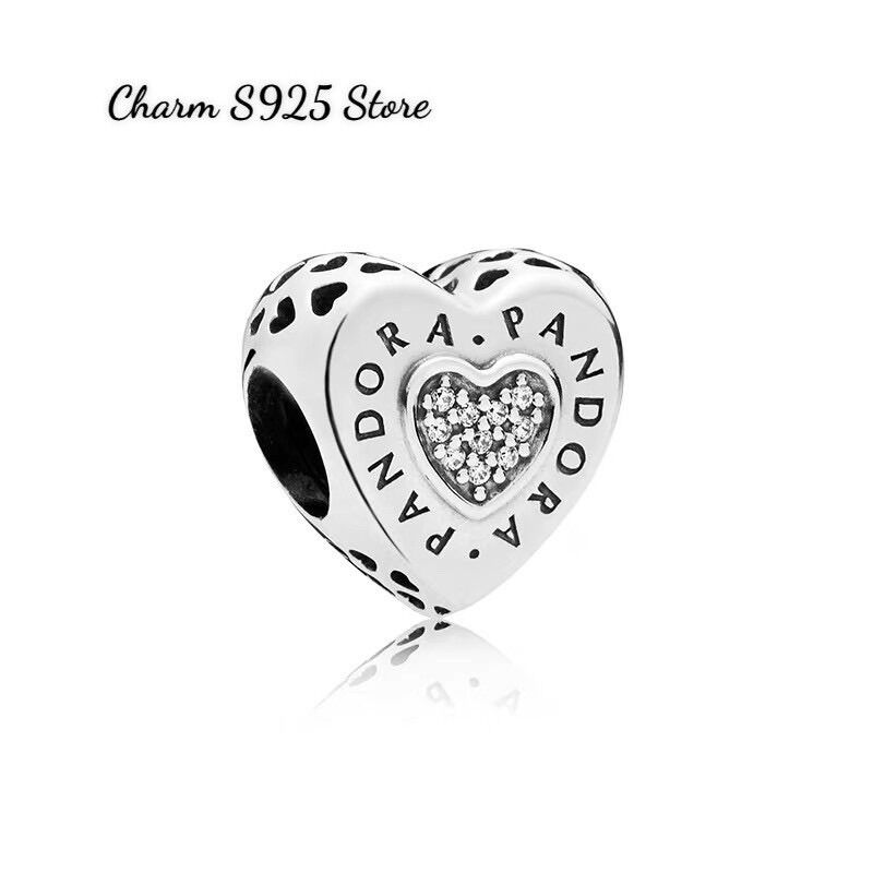 Charm pan ale tim đính đá viền chữ bạc s925