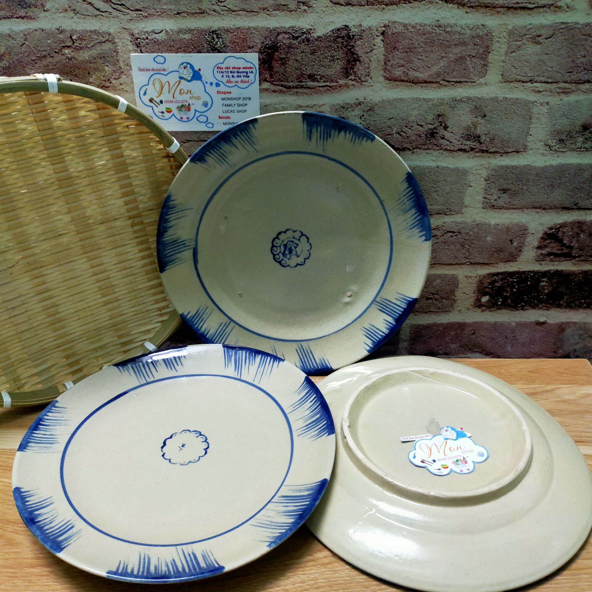 Combo 2-3c dĩa cạn mộc xanh size lớn