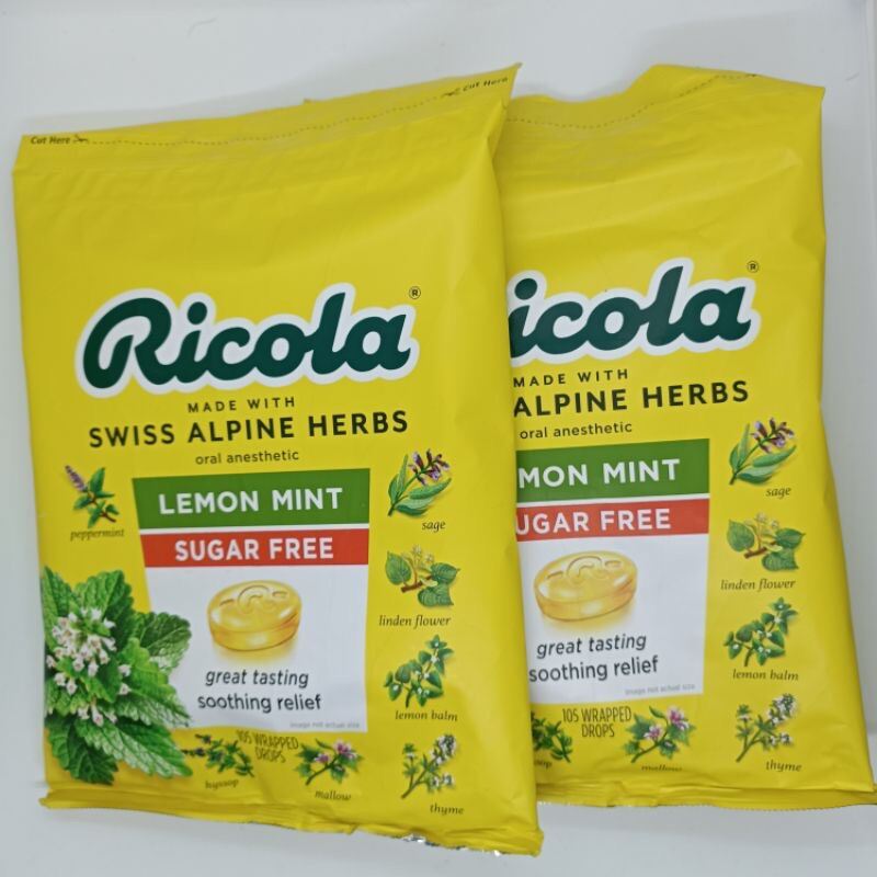 Kẹo Ngậm Chanh Bạc Hà Không Đường Ricola Lemon Mint Sugar Free 105 viên của Mỹ