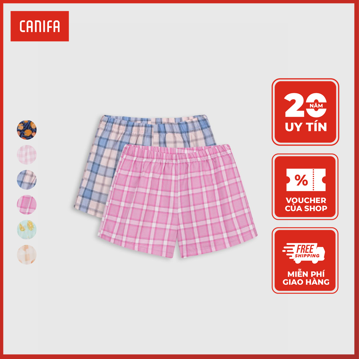 Combo quần soóc bé gái hoạ tiết CANIFA pack 2 quần soóc 2 màu, chất liệu 100% cotton có chứng chỉ Oekotex dáng regular cạp chun 1SA21S004