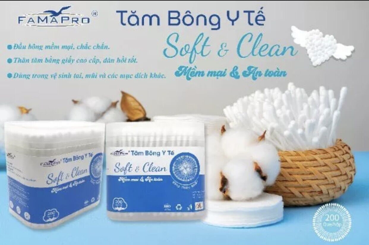 Hộp tăm bông y tế Famapro người lớn, trẻ em/tăm bông ráy tai/tăm bông vệ sinh trẻ em