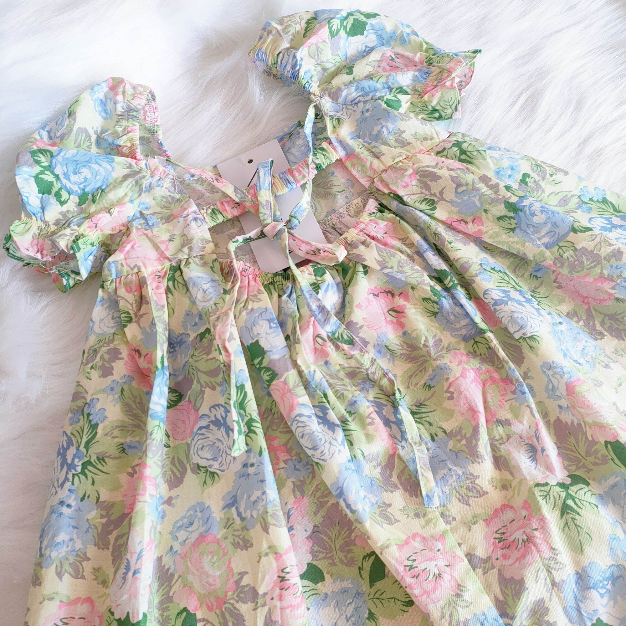 Váy hoa bé gái chất thô hàn mềm mát size 8-18kg