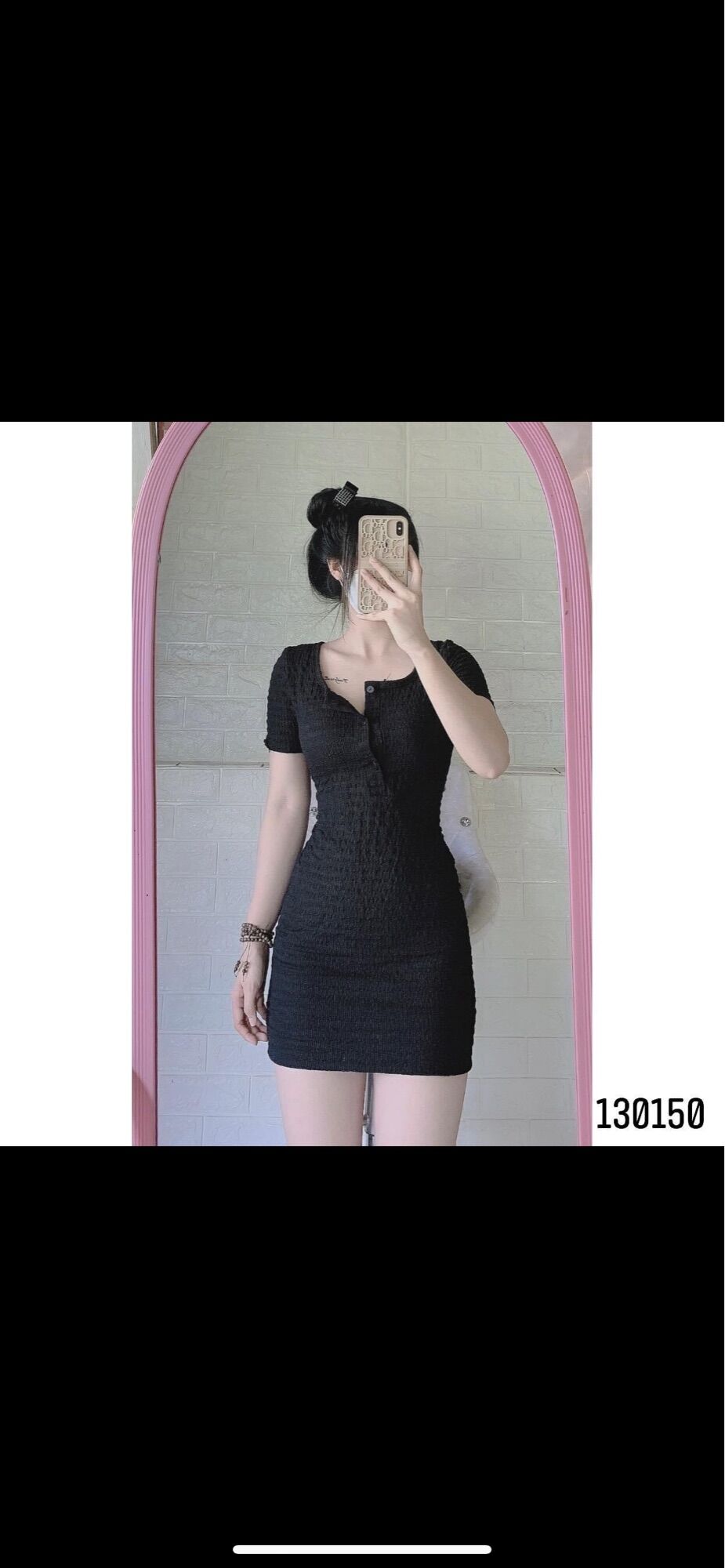 Đầm Gân Body Tay Con Cổ Tròn Gài Nút