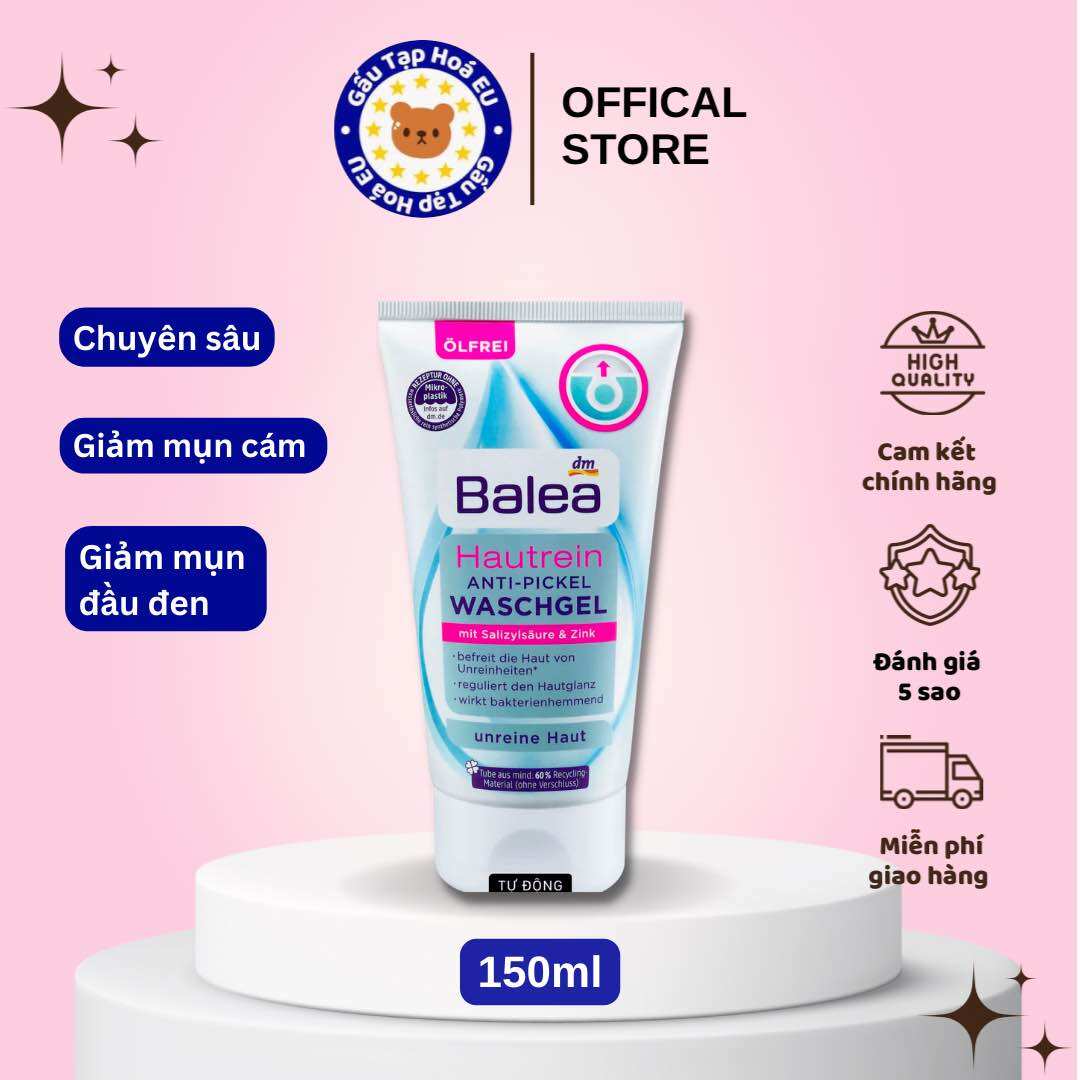 Sữa rửa mặt BALEA ngăn ngừa mụn làm sạch da Waschgel Hautrein Anti-Pickel, 150ml - hàng nhập khẩu Đức
