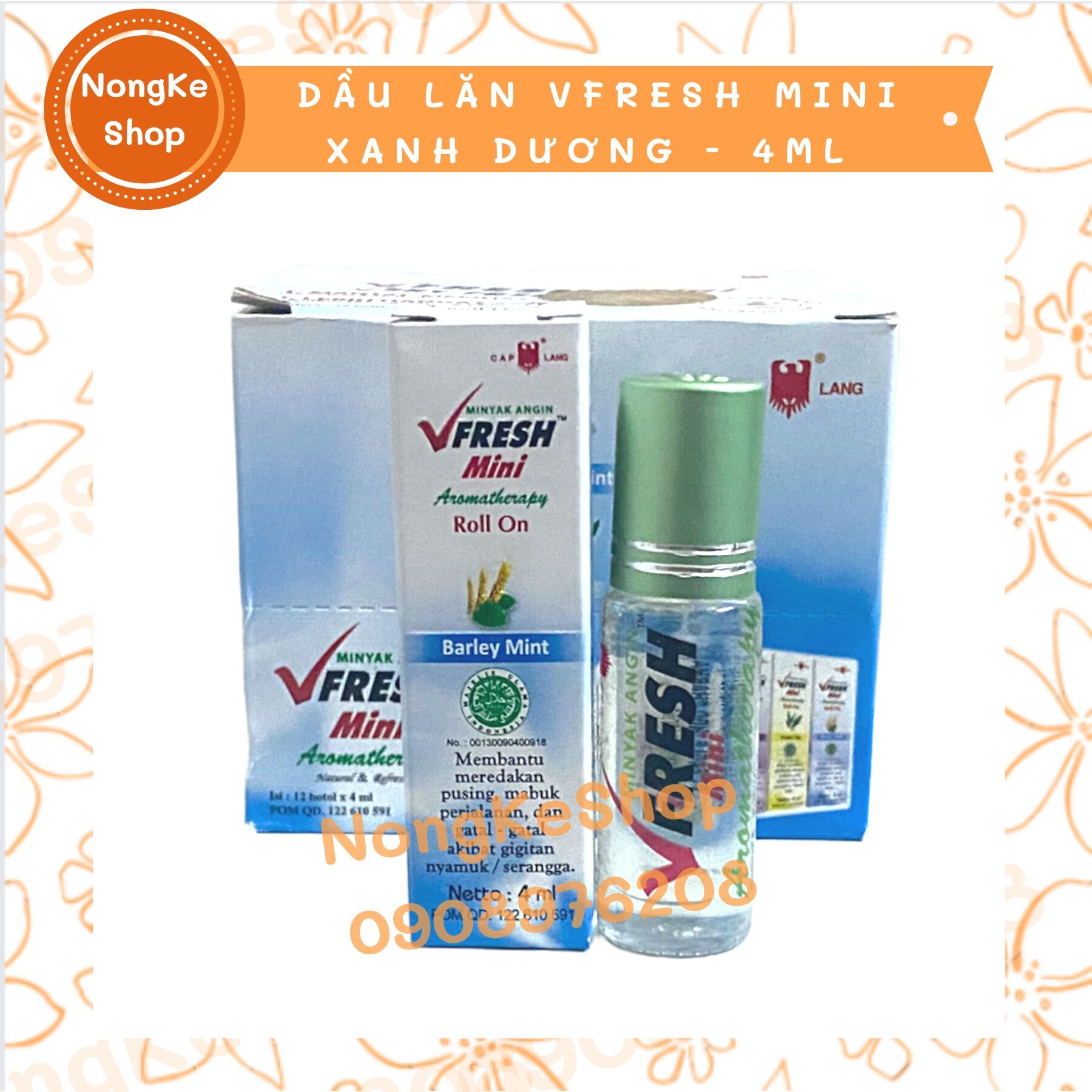 Lố 12 chai dầu lăn vfresh xanh dương mini 5ml indonesia