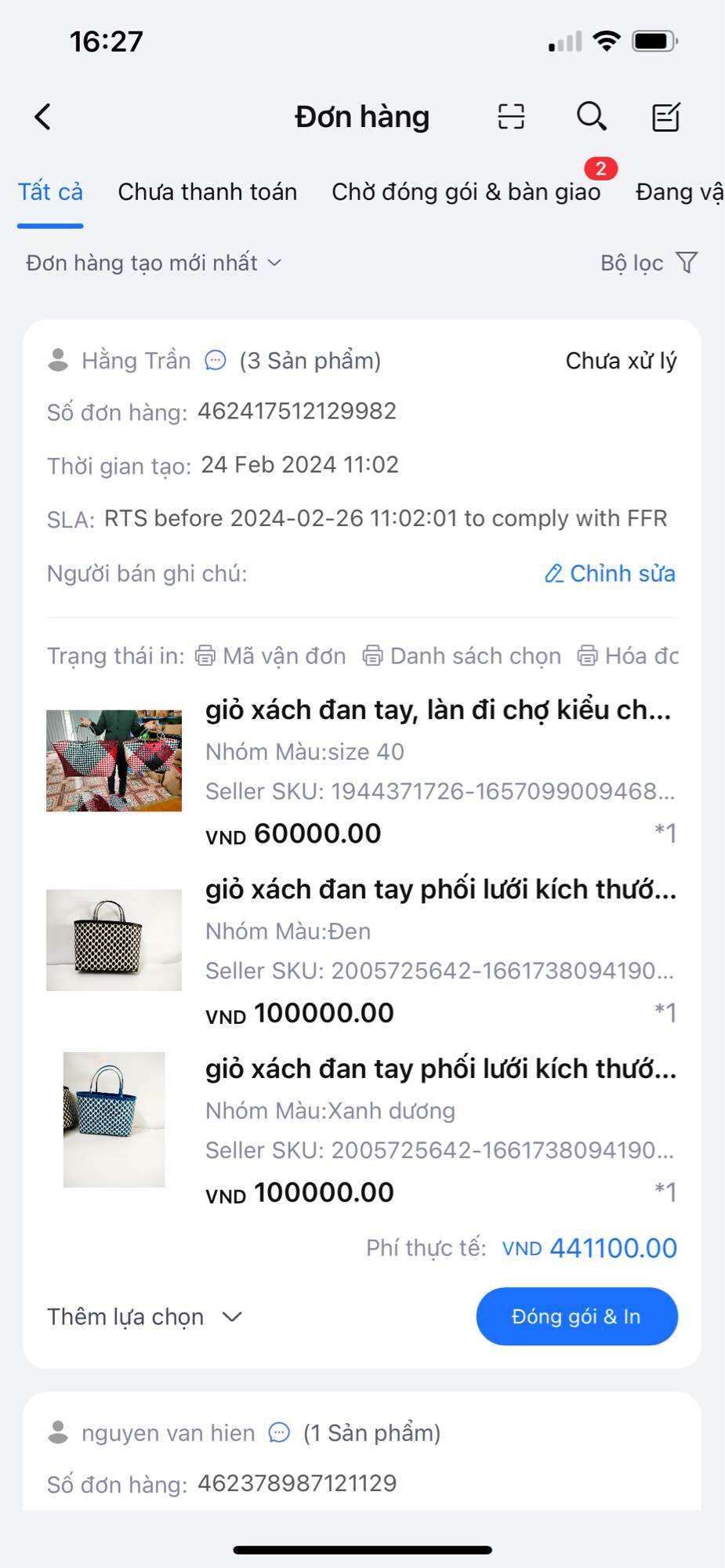 Combo 3 giỏ đan tay, túi đan dây nhựa