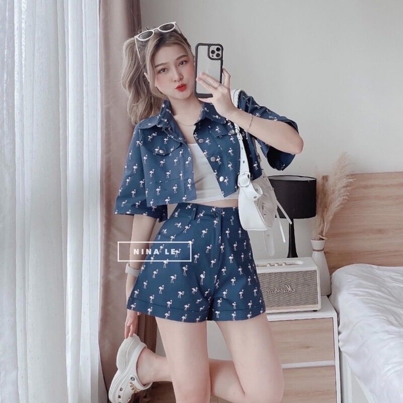 Set áo croptop quần short - shop táo đỏ bigsize
