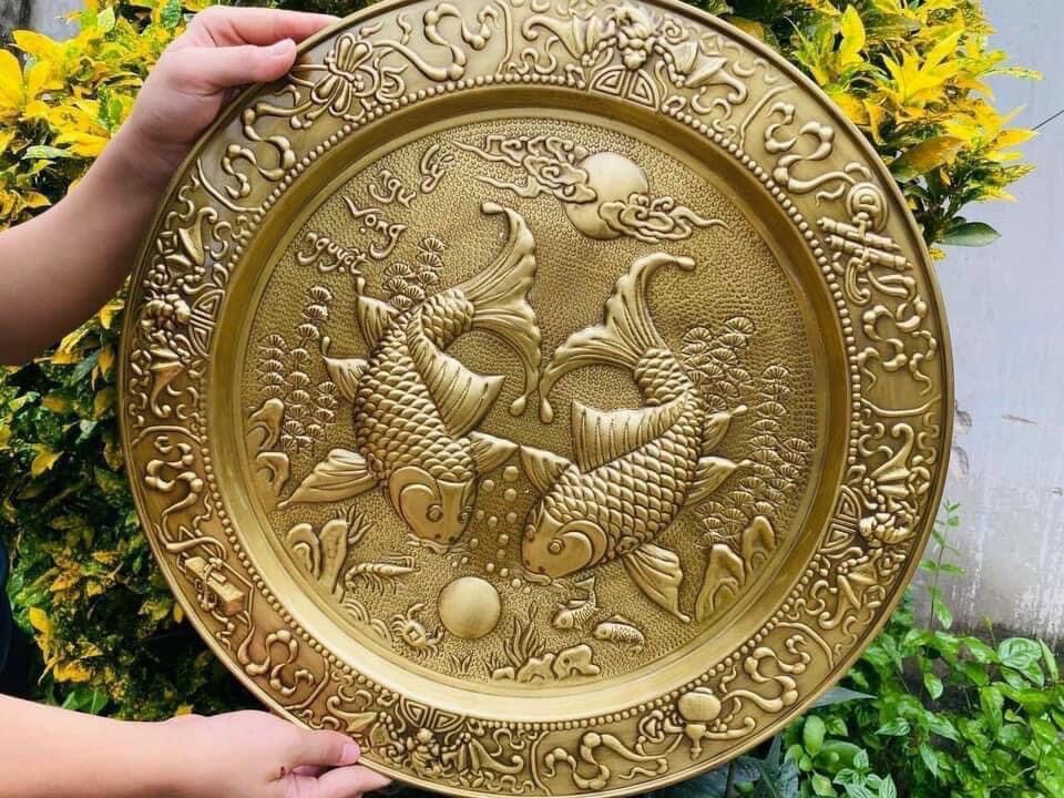 Mâm đồng cá chép 52 cm làm bằng đồng