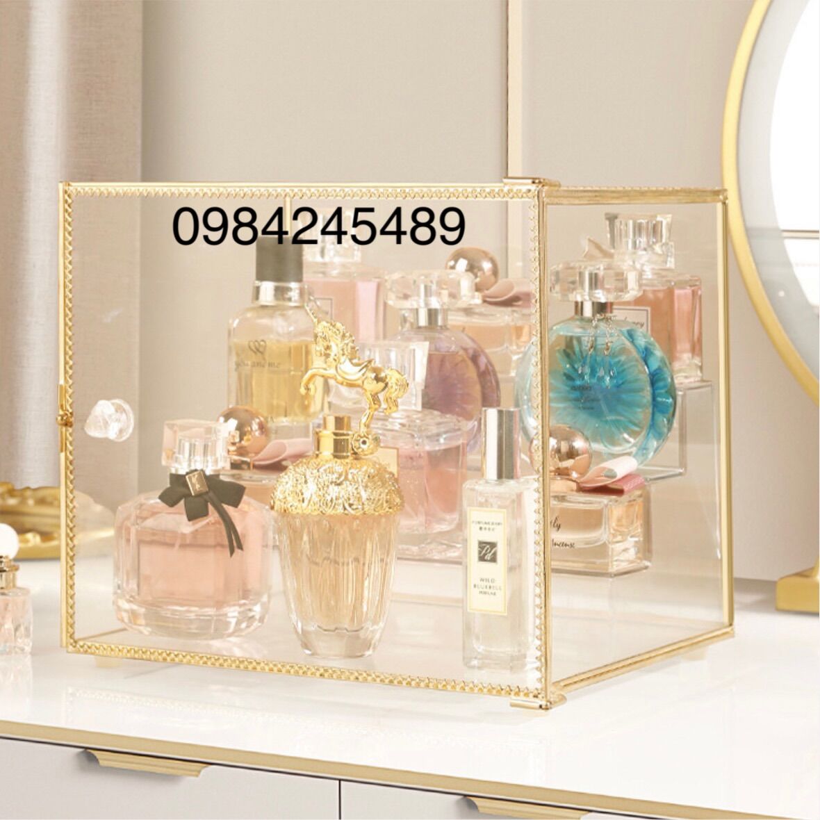 Tủ đựng nước hoa mỹ phẩm golden