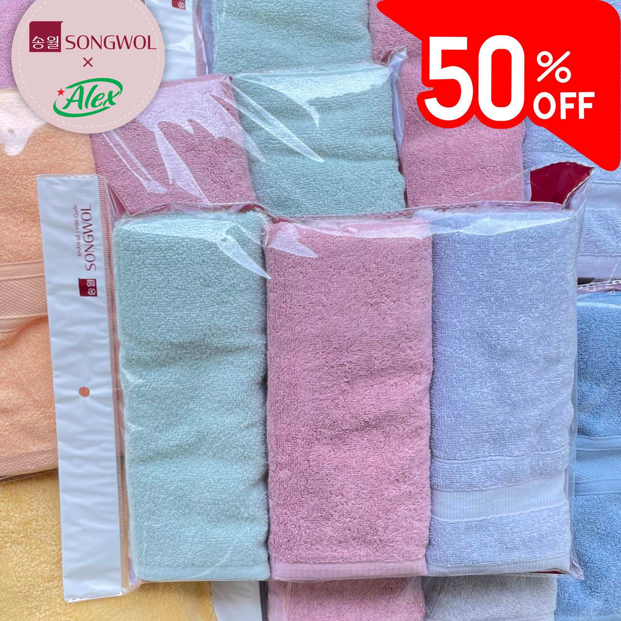 Set 3 khăn tắm - gội hàn quốc 40x80cm, 100% cotton
