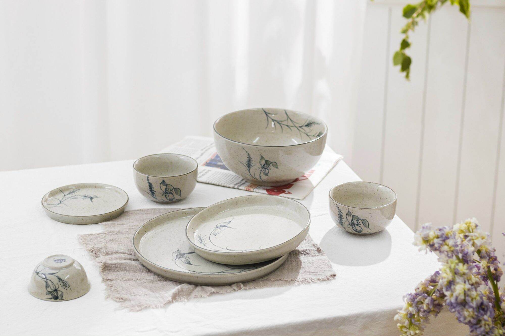 Bộ bát đĩa sứ men tiêu bát tràng cao cấp tô chén sứ ăn cơm hoạ tiết chuồn chuồn cỏ đẹp lạ