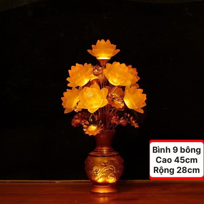 [GIÁ 1 CÂY] ĐÈN LED HOA SEN LƯU LY THỜ CÚNG TRANG TRÍ
