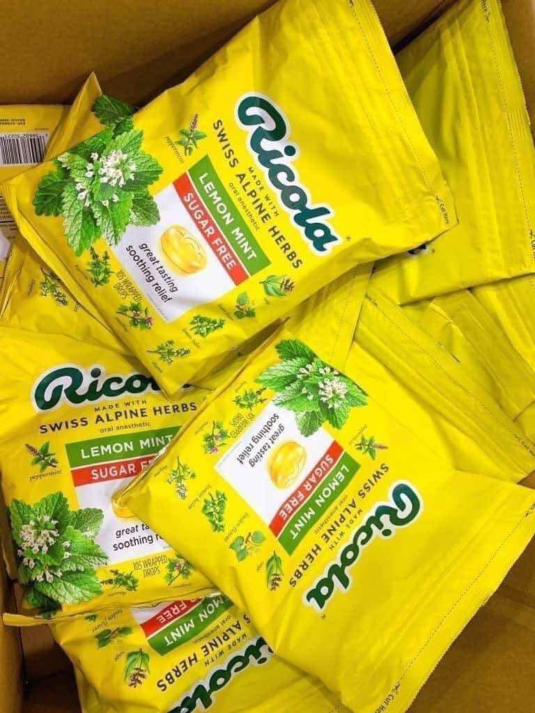 Kẹo Ngậm Chanh Bạc Hà Không Đường Ricola Lemon Mint Sugar Free 105 viên của Mỹ