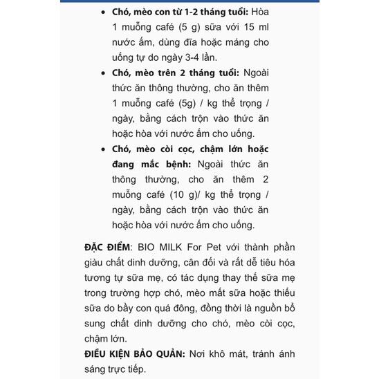 Bio Milk pet sữa non hạn chế tiêu chảy, hấp thu nhanh, mau lớn, khỏe mạnh chó, mèo 100gram