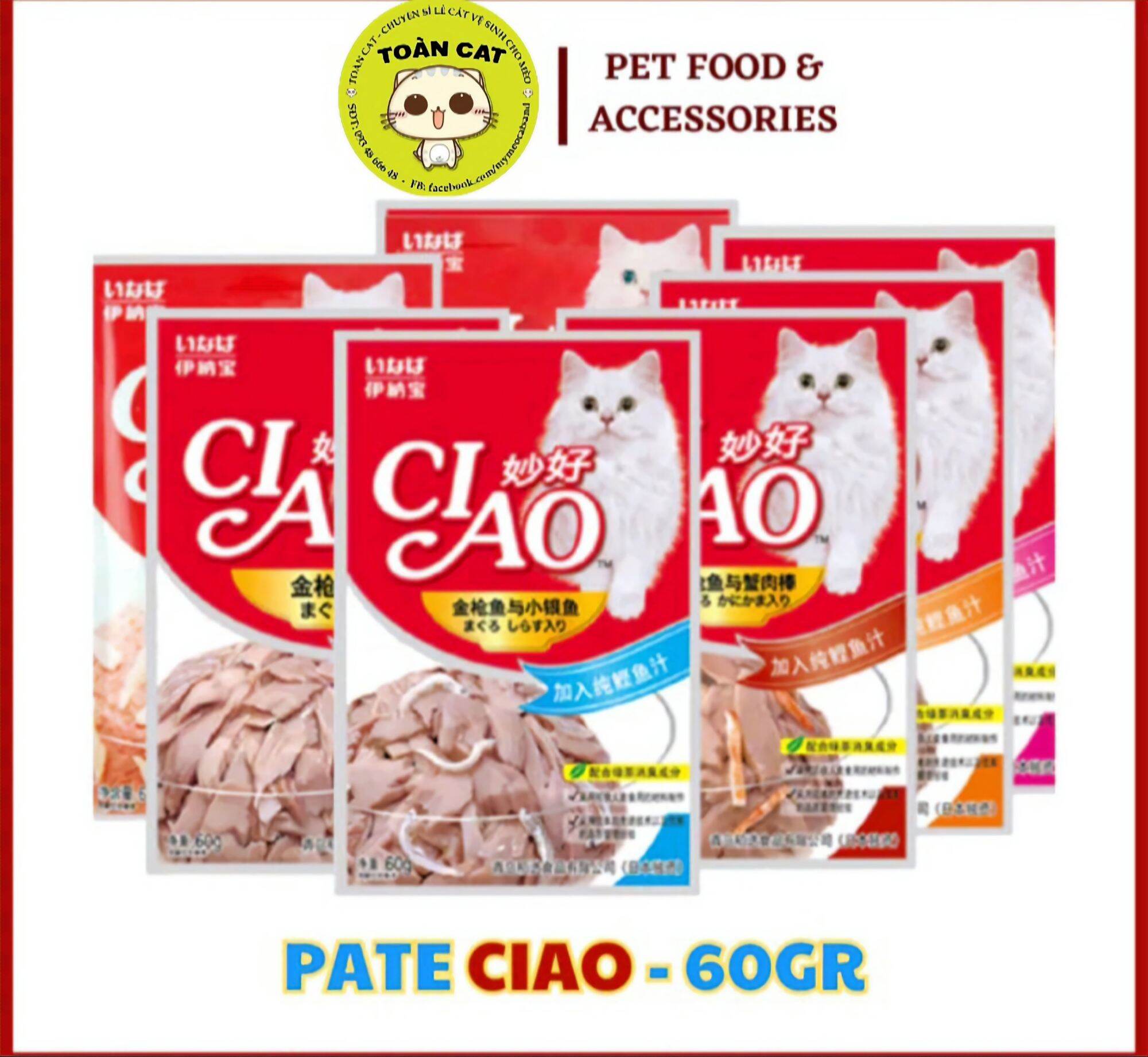 Combo 10 gói Pate Ciao 60g cho mèo thơm ngon, dinh dưỡng, đủ vị.